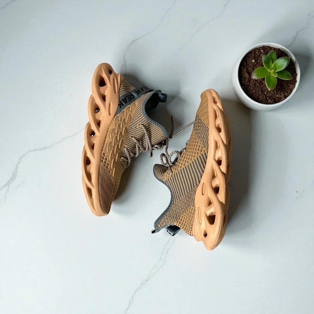 Men's Brown and Blue Athletic Shoes with Mesh Upper and Sporty Design Size‎ 8